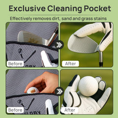 Magnetic Golf Towel 18"X18" with Cleaning Pocket, No-Bend Back Saver Design, Ultra Absorbent Waffle Microfiber Club Ball Cleaner, Golf Accessories and Gifts for Men Women (Grey)