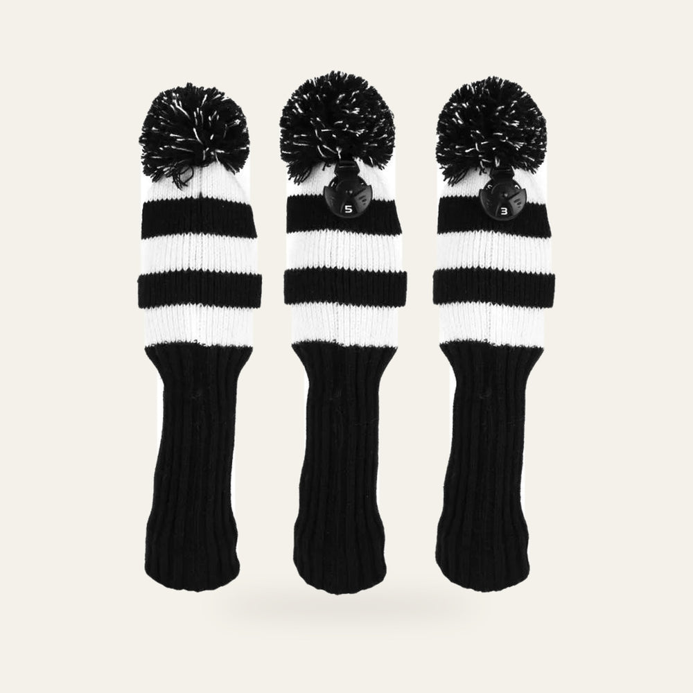 Knit Wood Headcovers — Black & White, 3 Piece Set