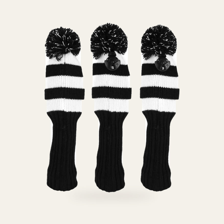 Knit Wood Headcovers — Black & White, 3 Piece Set